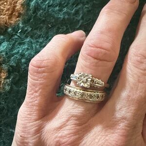 14k Yellow & White Gold Vintage 1940’s 1/8k Diamond Engagement Ring